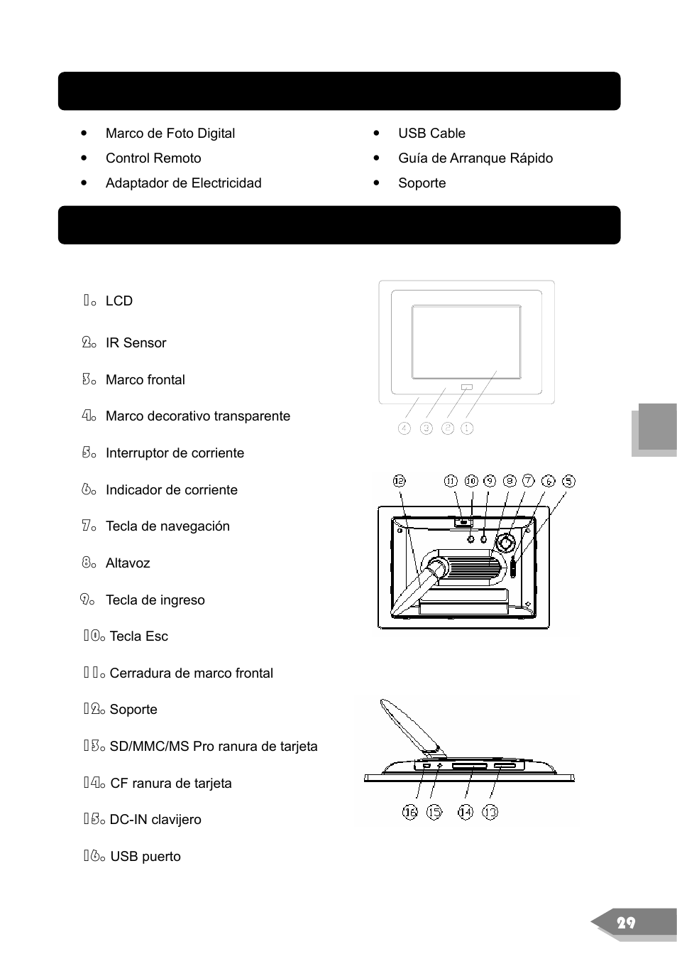 Identificada de las piezas desembalaje | VIEWSONIC DF88W User Manual | Page 31 / 45