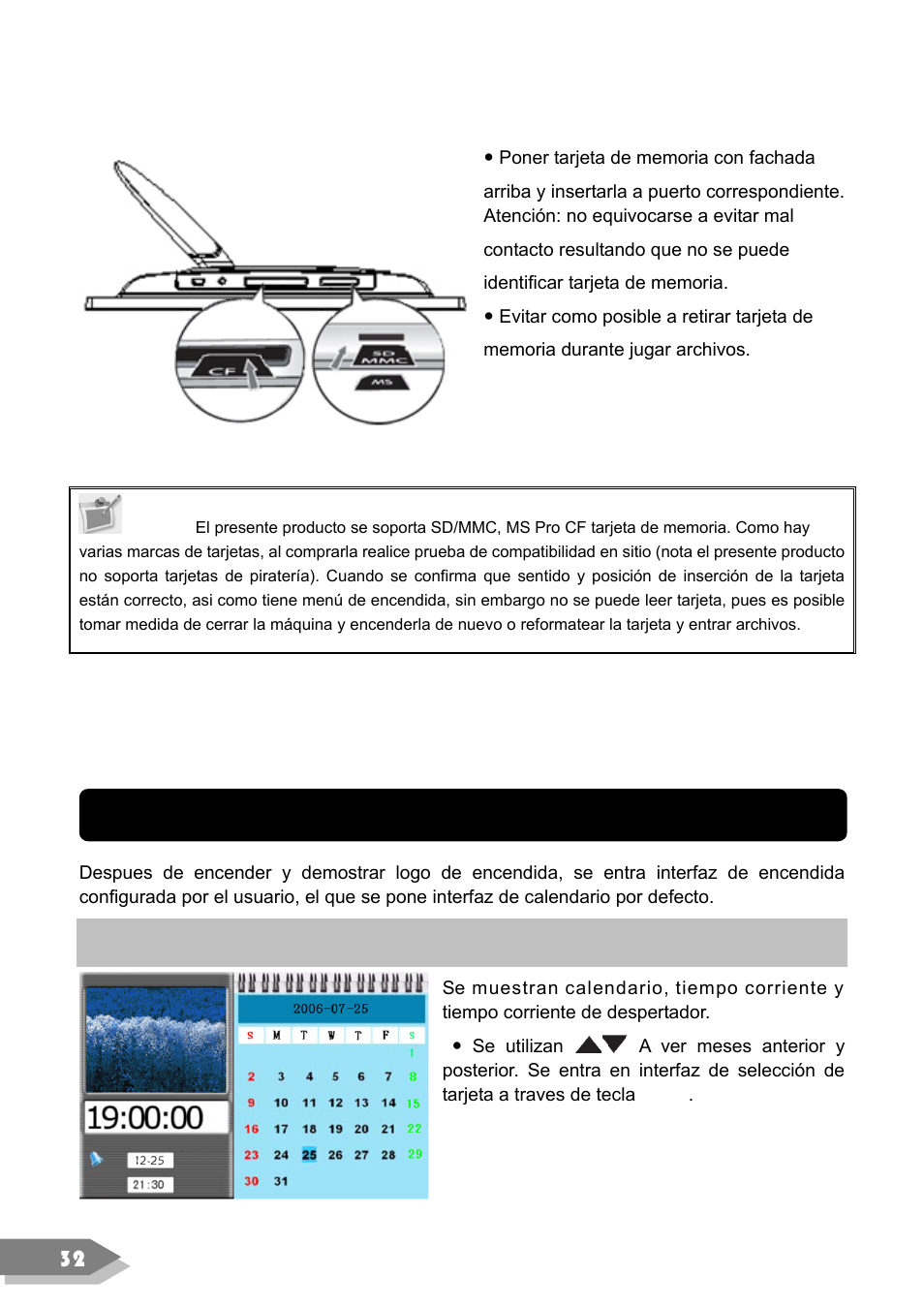 Operación, Calendario | VIEWSONIC DF88W User Manual | Page 34 / 45