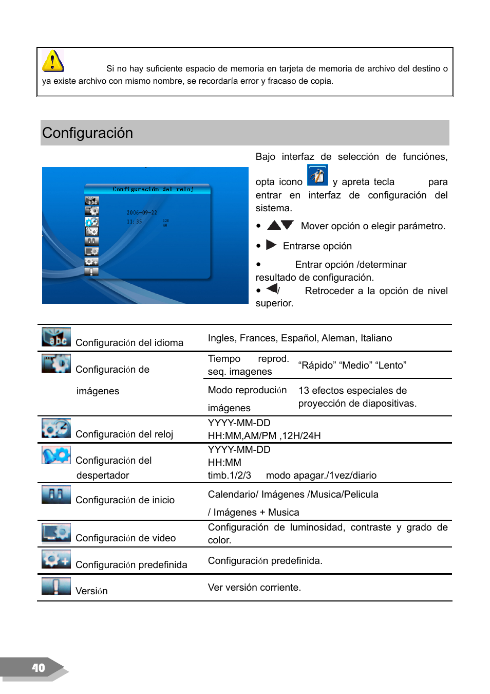 Configuración | VIEWSONIC DF88W User Manual | Page 42 / 45