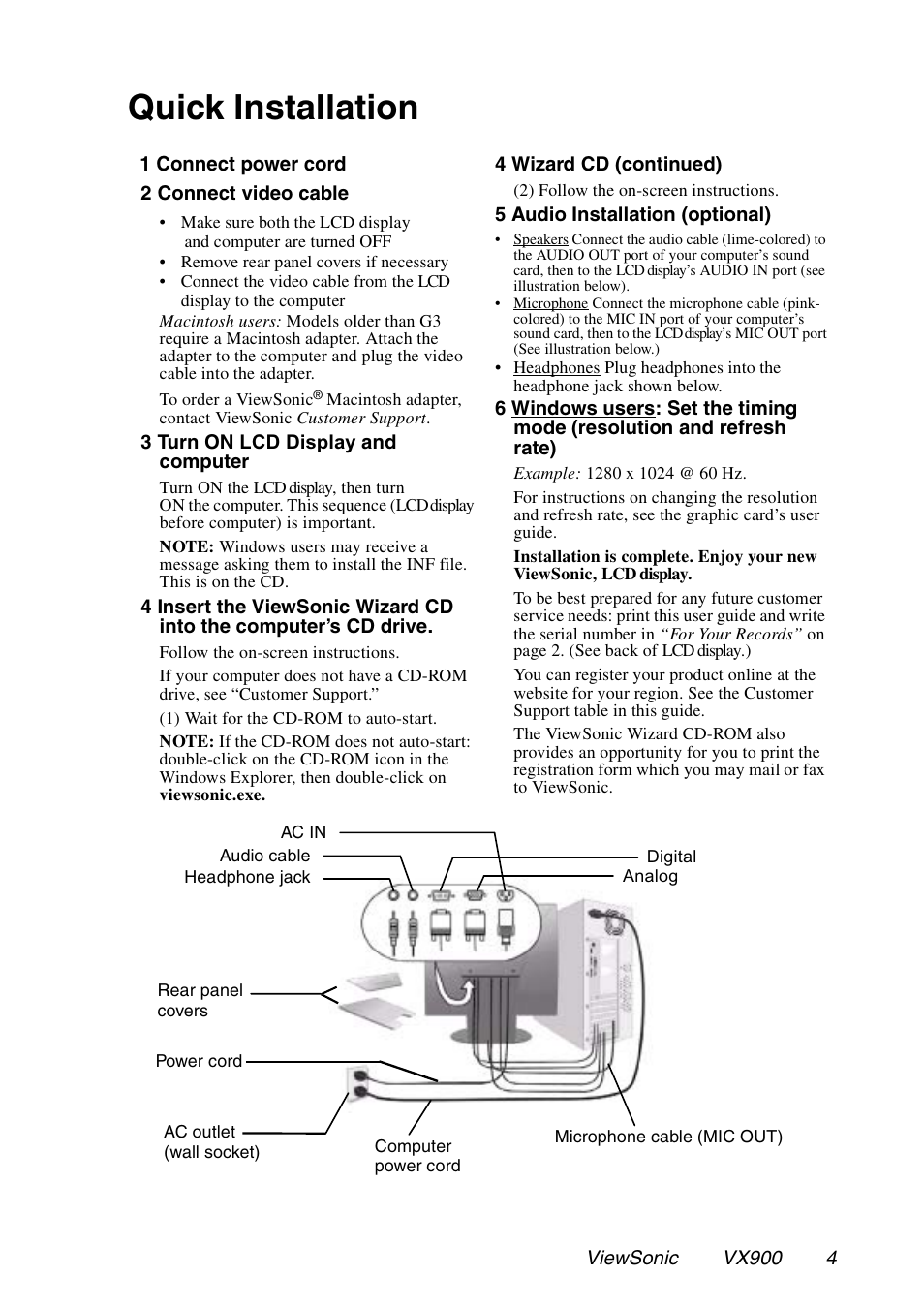 Quick installation | VIEWSONIC VX900 User Manual | Page 5 / 21