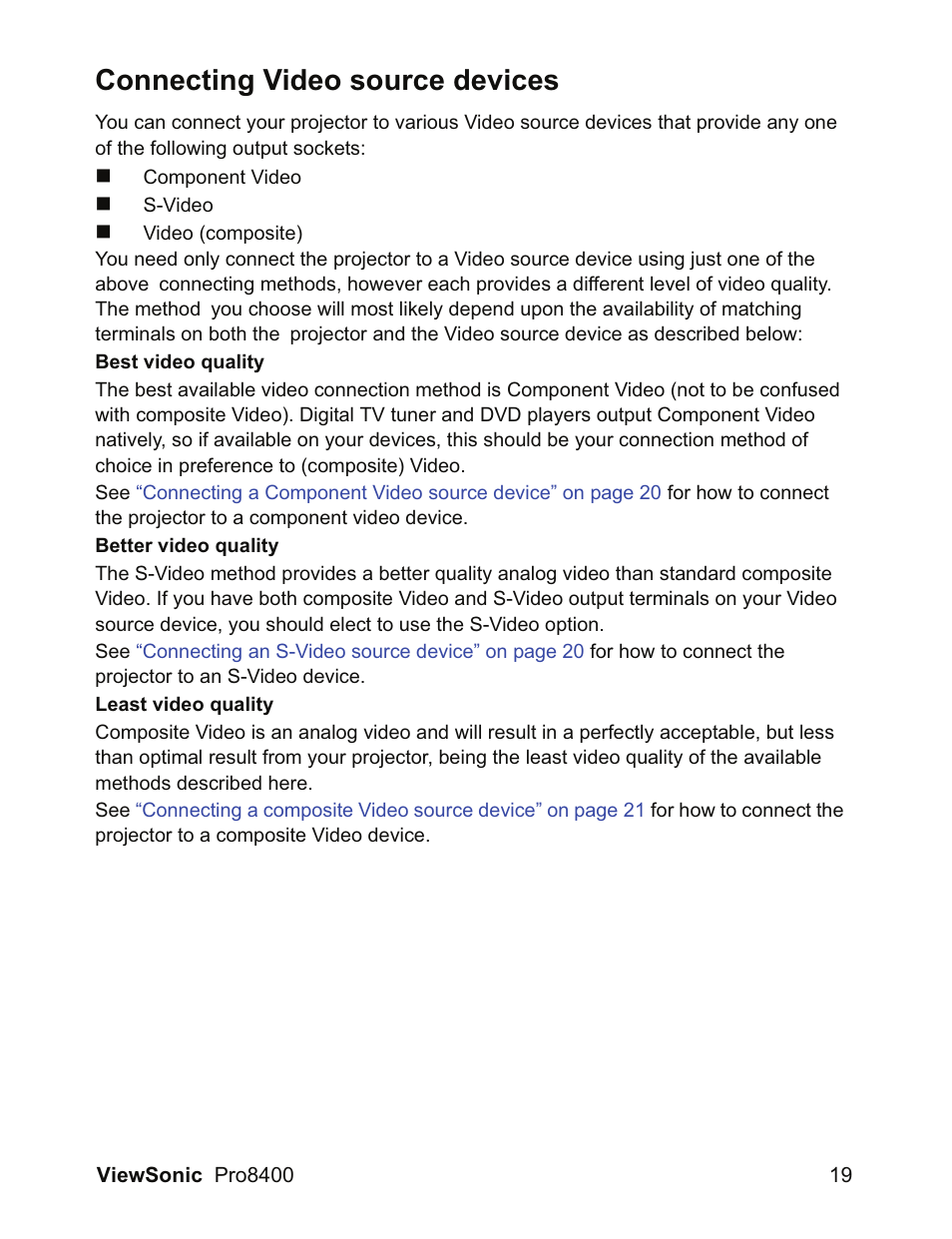 Connecting video source devices | VIEWSONIC VS13647 User Manual | Page 23 / 78