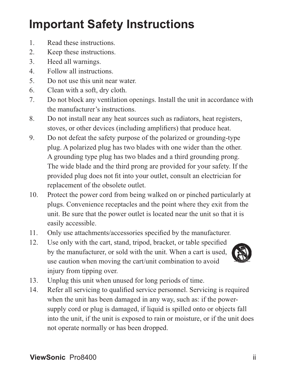 Important safety instructions | VIEWSONIC VS13647 User Manual | Page 3 / 78
