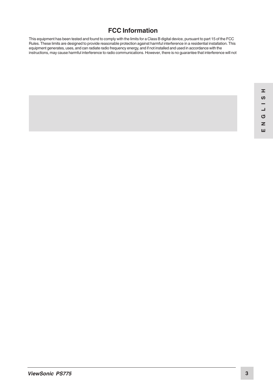 Fcc information | VIEWSONIC PS775 User Manual | Page 4 / 16