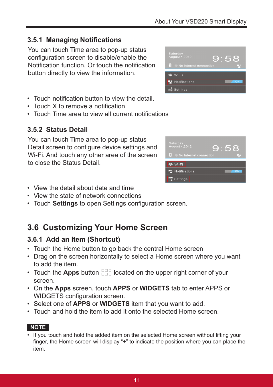 6 customizing your home screen | VIEWSONIC Smart Display VSD220 User Manual | Page 21 / 57