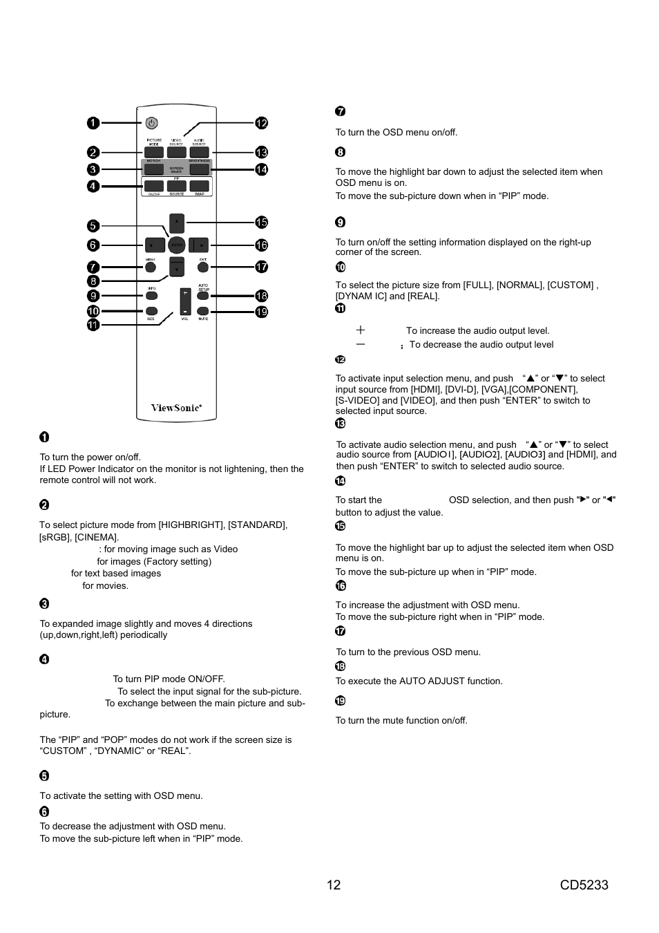 Remote control | VIEWSONIC CD5233 User Manual | Page 14 / 52