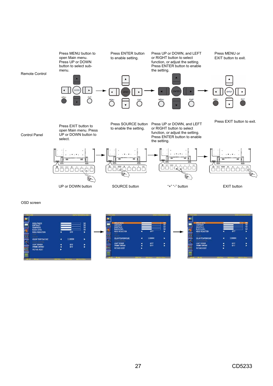 Osd (on-screen-display) controls | VIEWSONIC CD5233 User Manual | Page 29 / 52