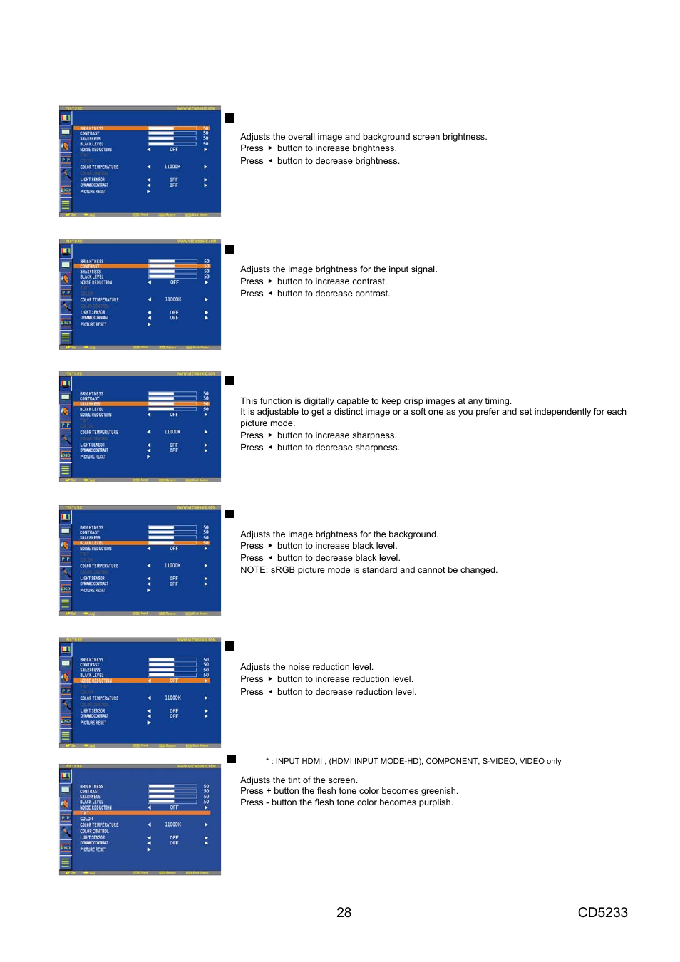 Picture, Main-menu | VIEWSONIC CD5233 User Manual | Page 30 / 52