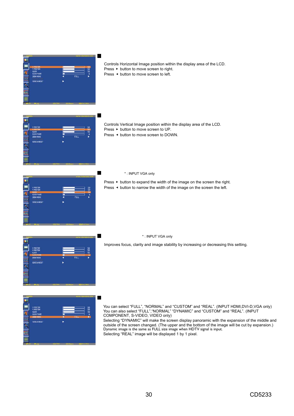 Screen | VIEWSONIC CD5233 User Manual | Page 32 / 52