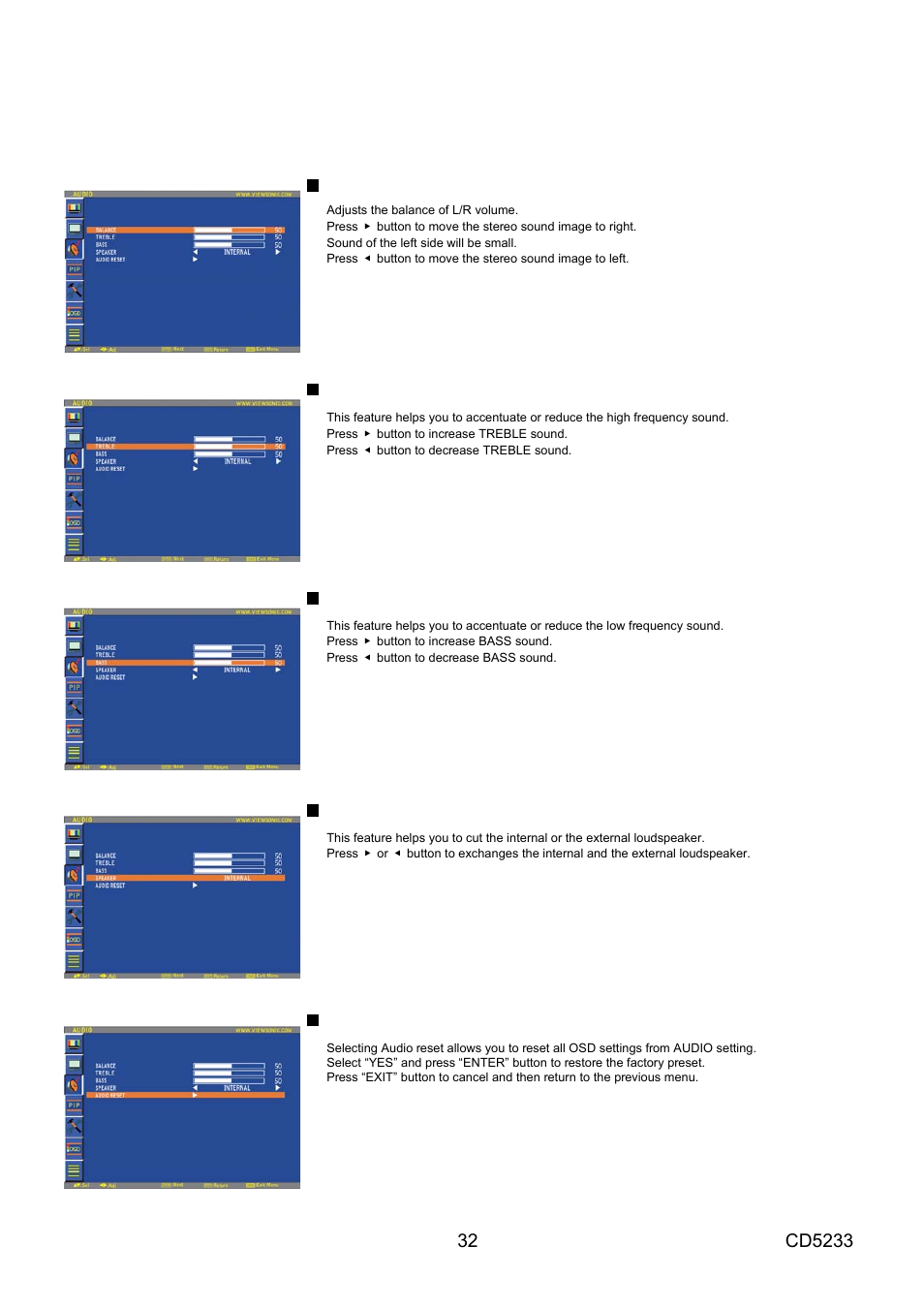 Audio | VIEWSONIC CD5233 User Manual | Page 34 / 52