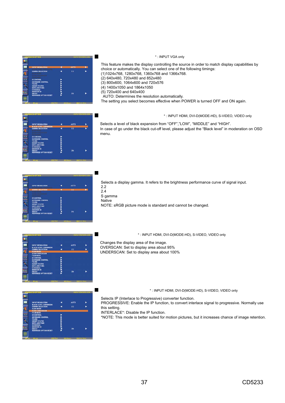 Advanced option | VIEWSONIC CD5233 User Manual | Page 39 / 52