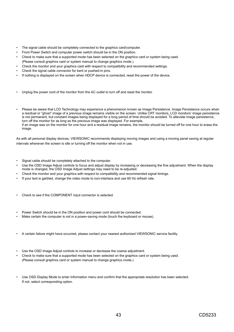 Troubleshooting | VIEWSONIC CD5233 User Manual | Page 45 / 52