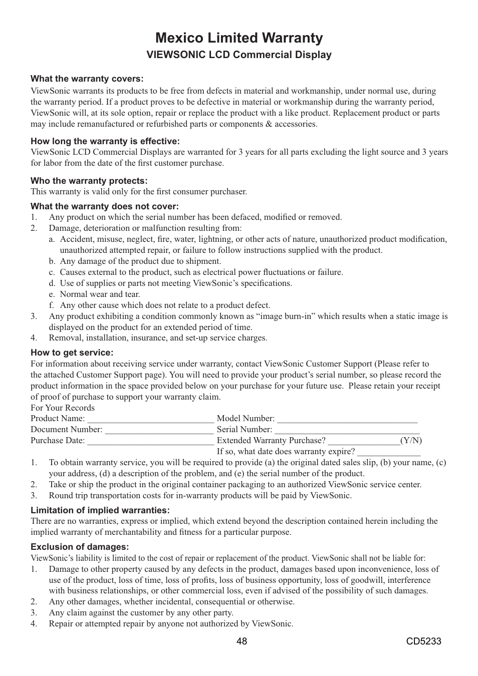 0h[lfr/lplwhg:duudqw | VIEWSONIC CD5233 User Manual | Page 50 / 52