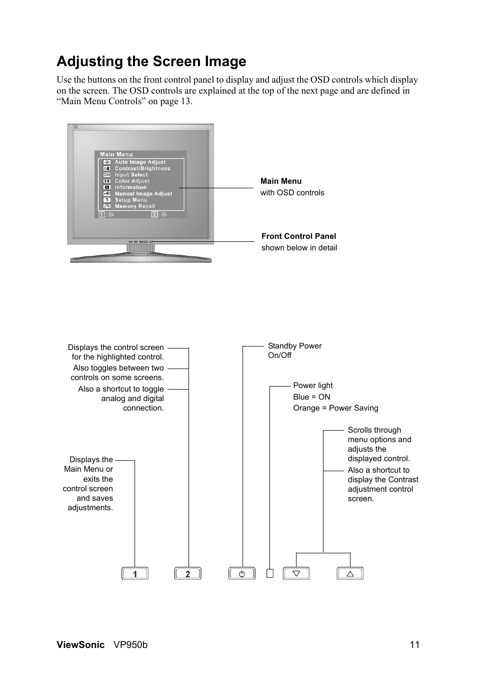 Adjusting the screen image | VIEWSONIC VS11964 User Manual | Page 14 / 28