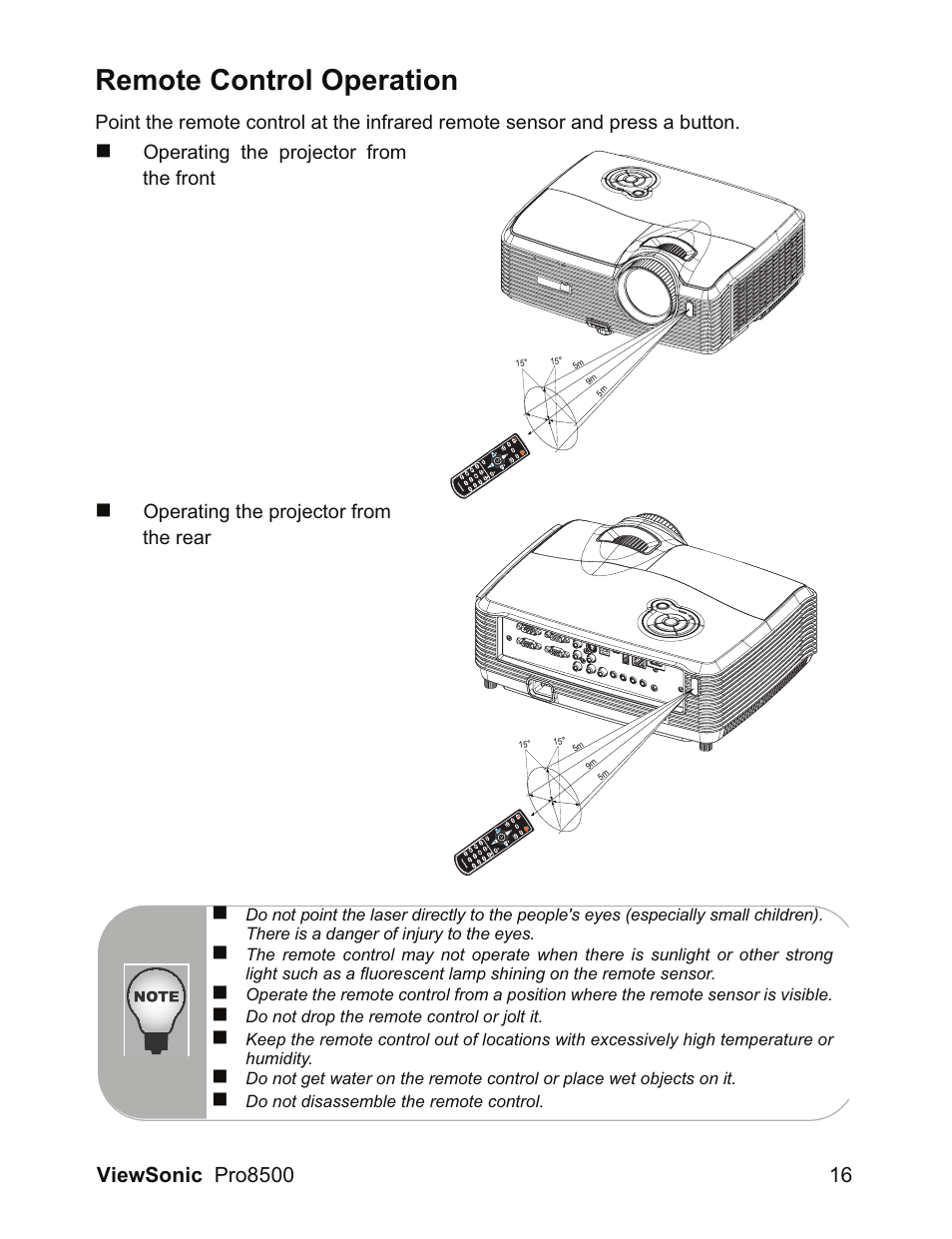 Remote control operation | VIEWSONIC VS13645 User Manual | Page 20 / 79