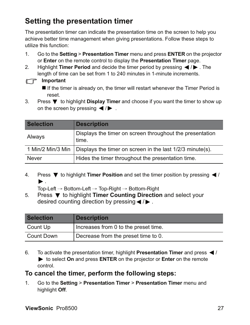 Setting the presentation timer | VIEWSONIC VS13645 User Manual | Page 31 / 79