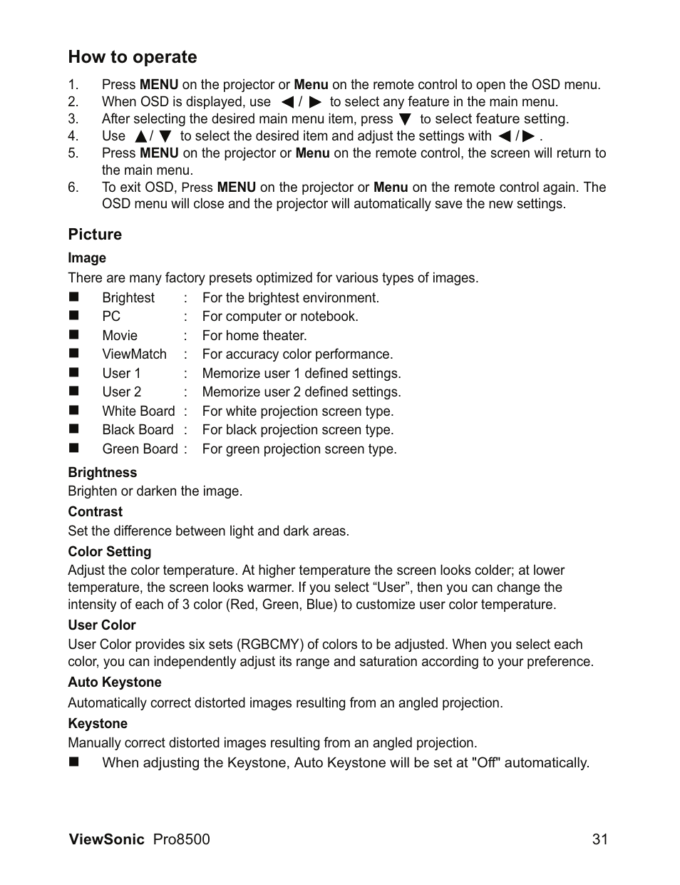 How to operate | VIEWSONIC VS13645 User Manual | Page 35 / 79