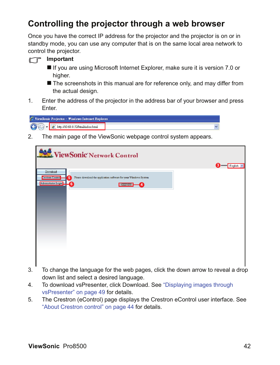 Controlling the projector through a web browser | VIEWSONIC VS13645 User Manual | Page 46 / 79