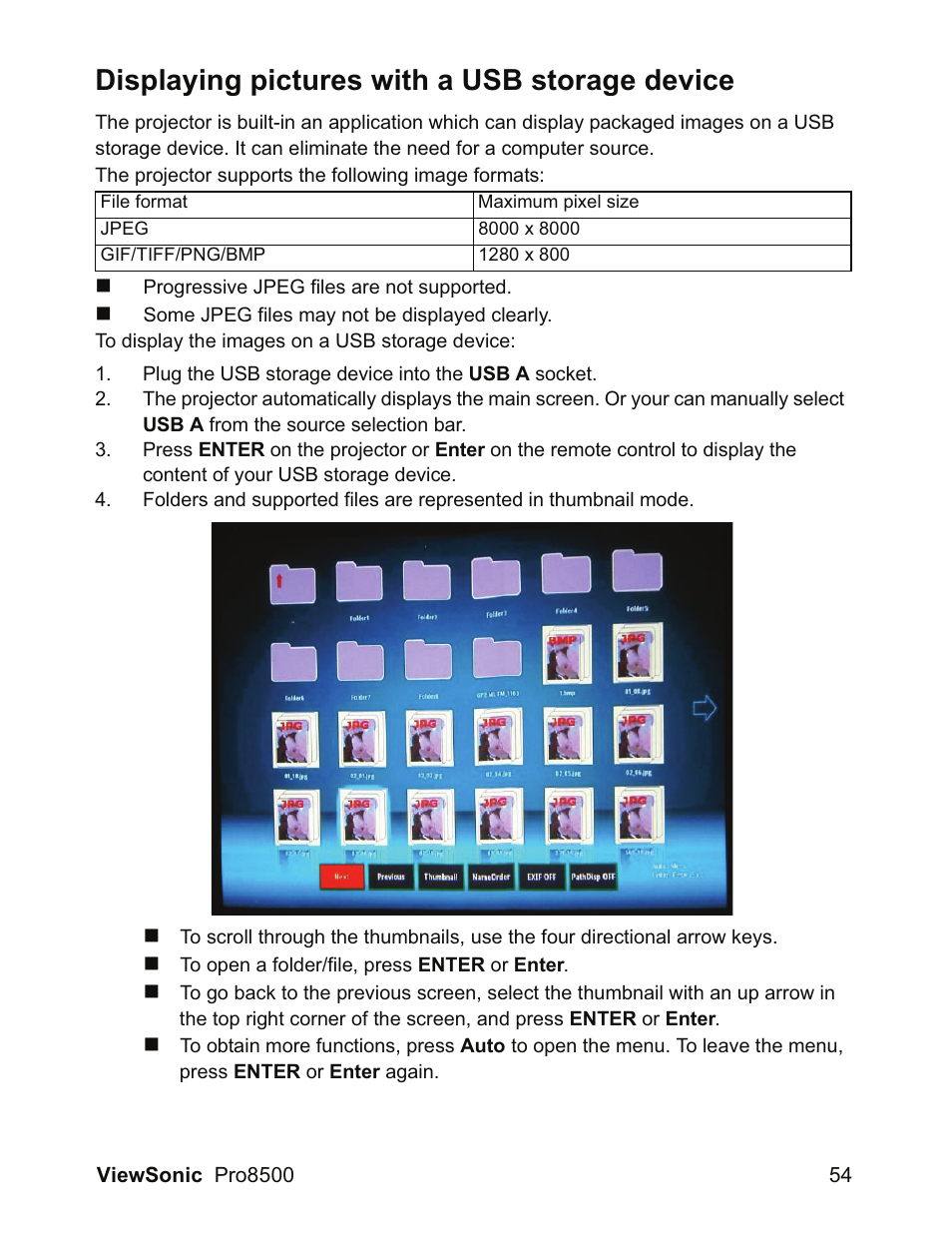 Displaying pictures with a usb storage device | VIEWSONIC VS13645 User Manual | Page 58 / 79