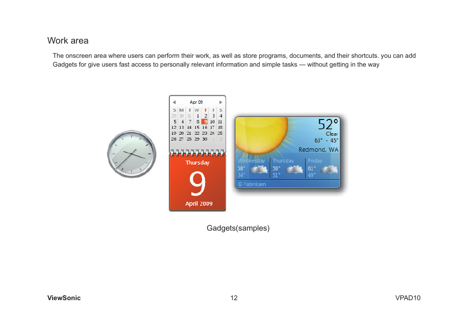 Work area | VIEWSONIC VPAD10 VS13790 User Manual | Page 22 / 44