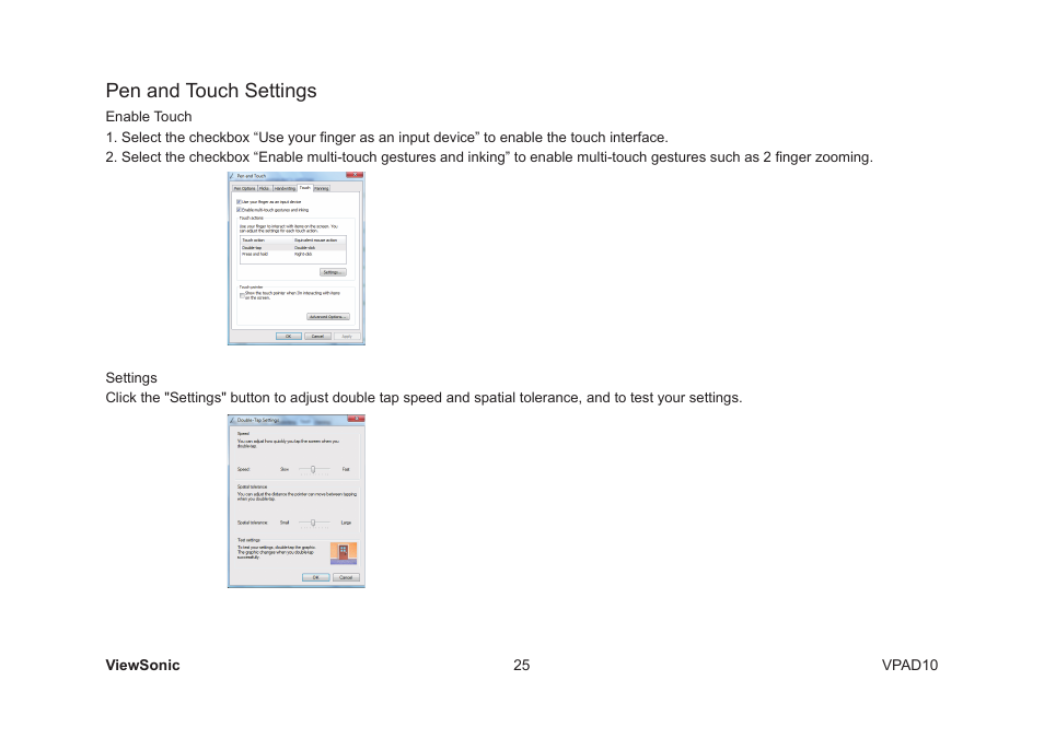 Pen and touch settings | VIEWSONIC VPAD10 VS13790 User Manual | Page 35 / 44