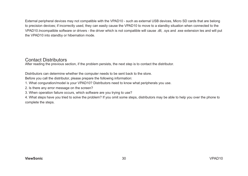 Contact distributors | VIEWSONIC VPAD10 VS13790 User Manual | Page 40 / 44