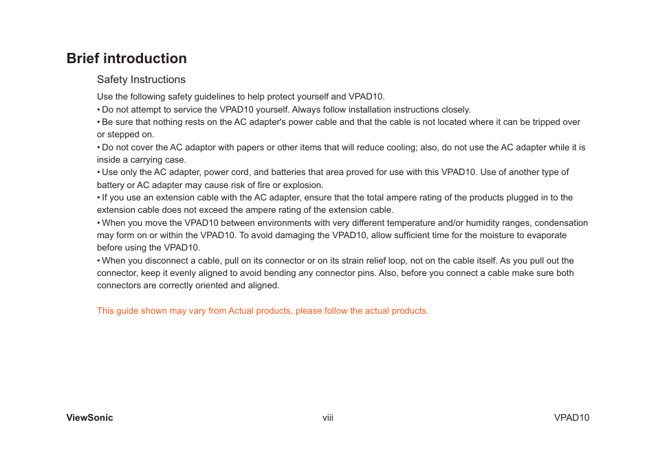 Brief introduction | VIEWSONIC VPAD10 VS13790 User Manual | Page 9 / 44