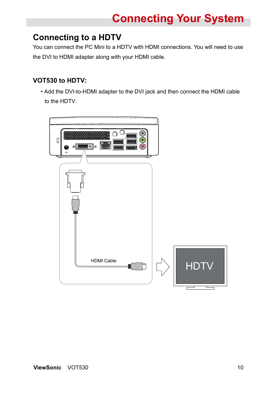 Connecting your system, Hdtv, Connecting to a hdtv | VIEWSONIC VS12661 User Manual | Page 16 / 49