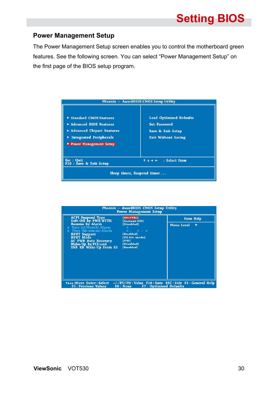 Setting bios | VIEWSONIC VS12661 User Manual | Page 36 / 49
