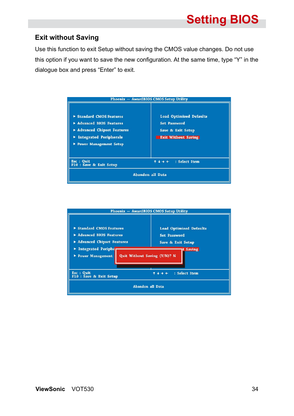 Setting bios | VIEWSONIC VS12661 User Manual | Page 40 / 49