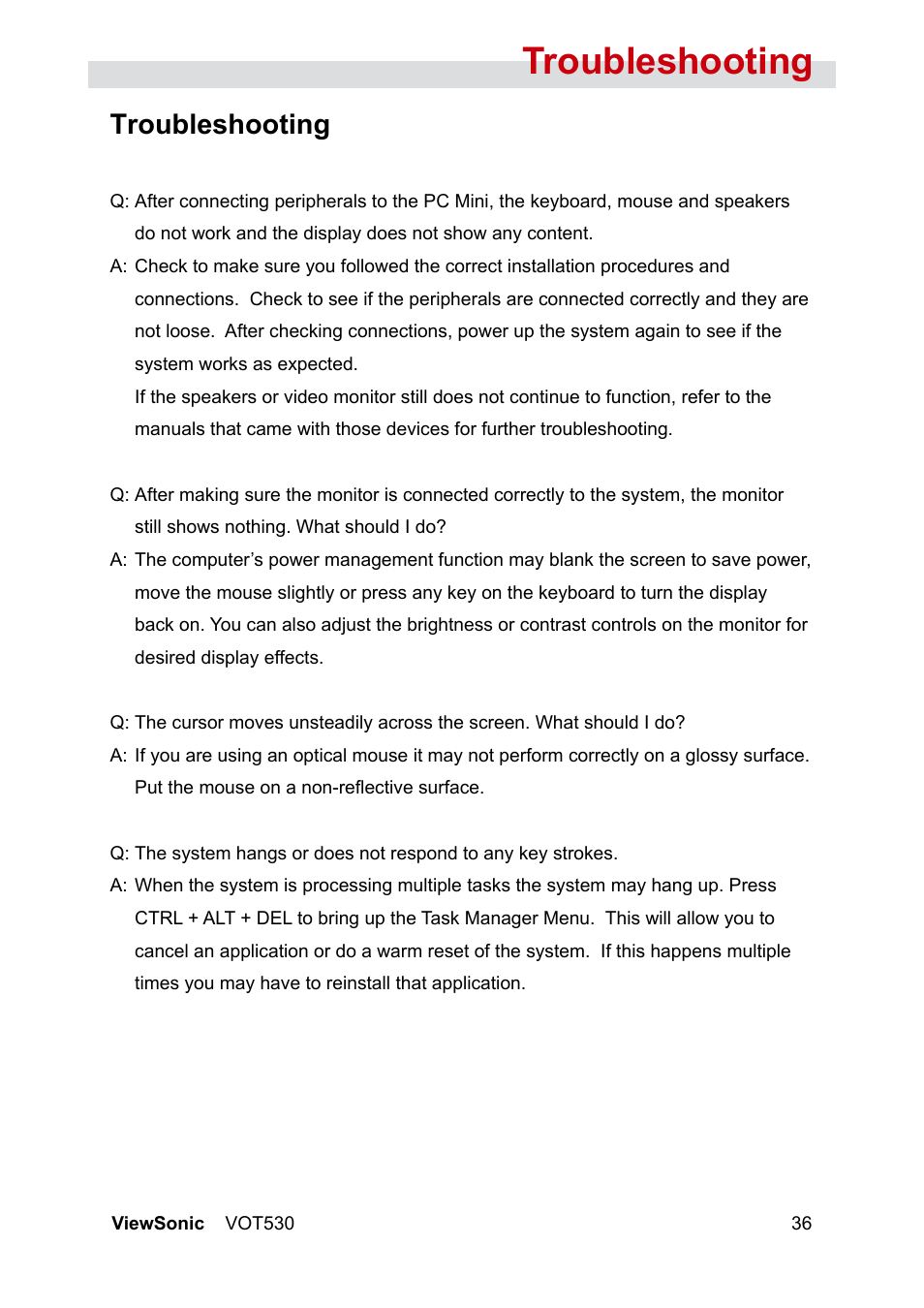 Troubleshooting | VIEWSONIC VS12661 User Manual | Page 42 / 49