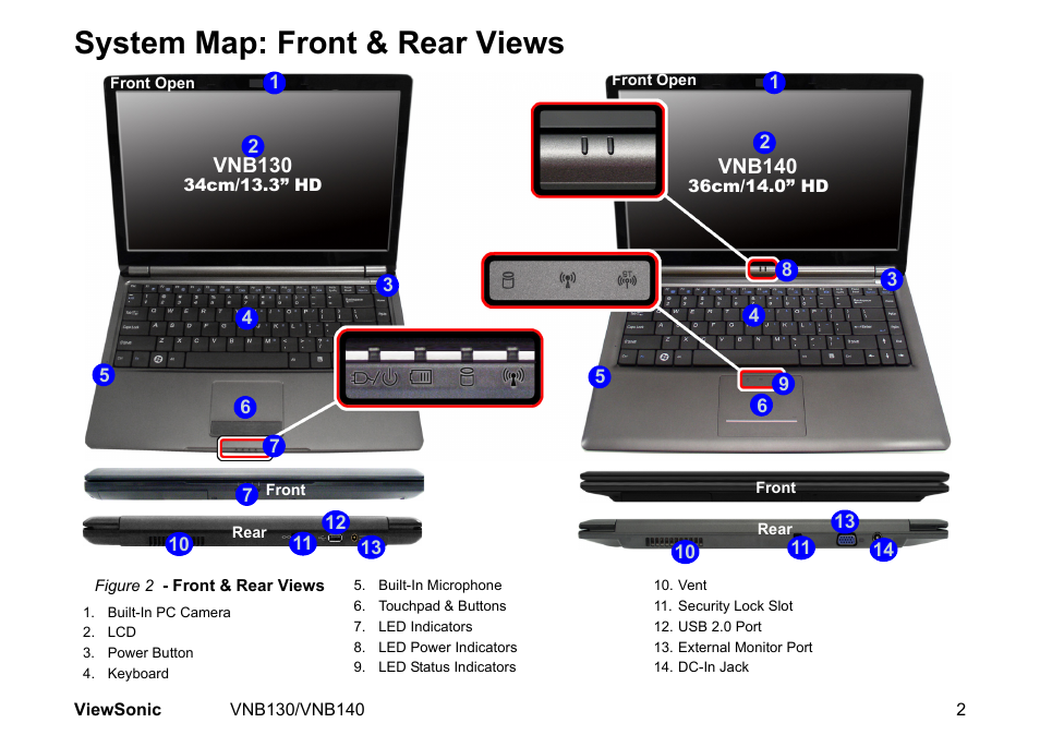 System map: front & rear views | VIEWSONIC NETBOOK VS12946 User Manual | Page 15 / 31