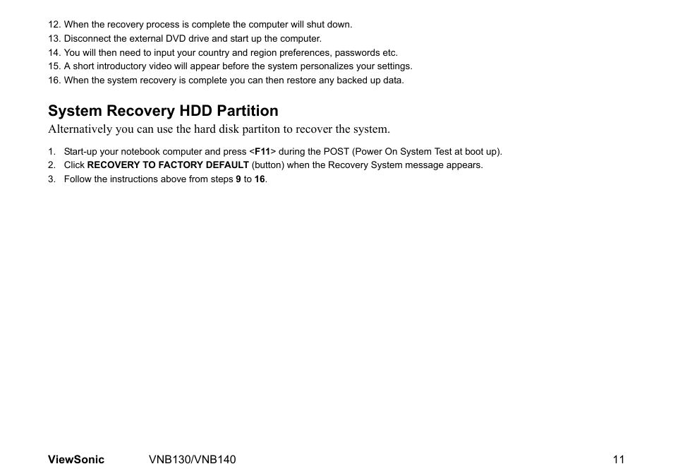 System recovery hdd partition | VIEWSONIC NETBOOK VS12946 User Manual | Page 24 / 31