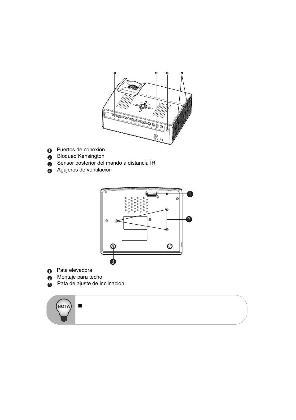 Vista posterior, Vista inferior | VIEWSONIC PJ560DC User Manual | Page 10 / 36