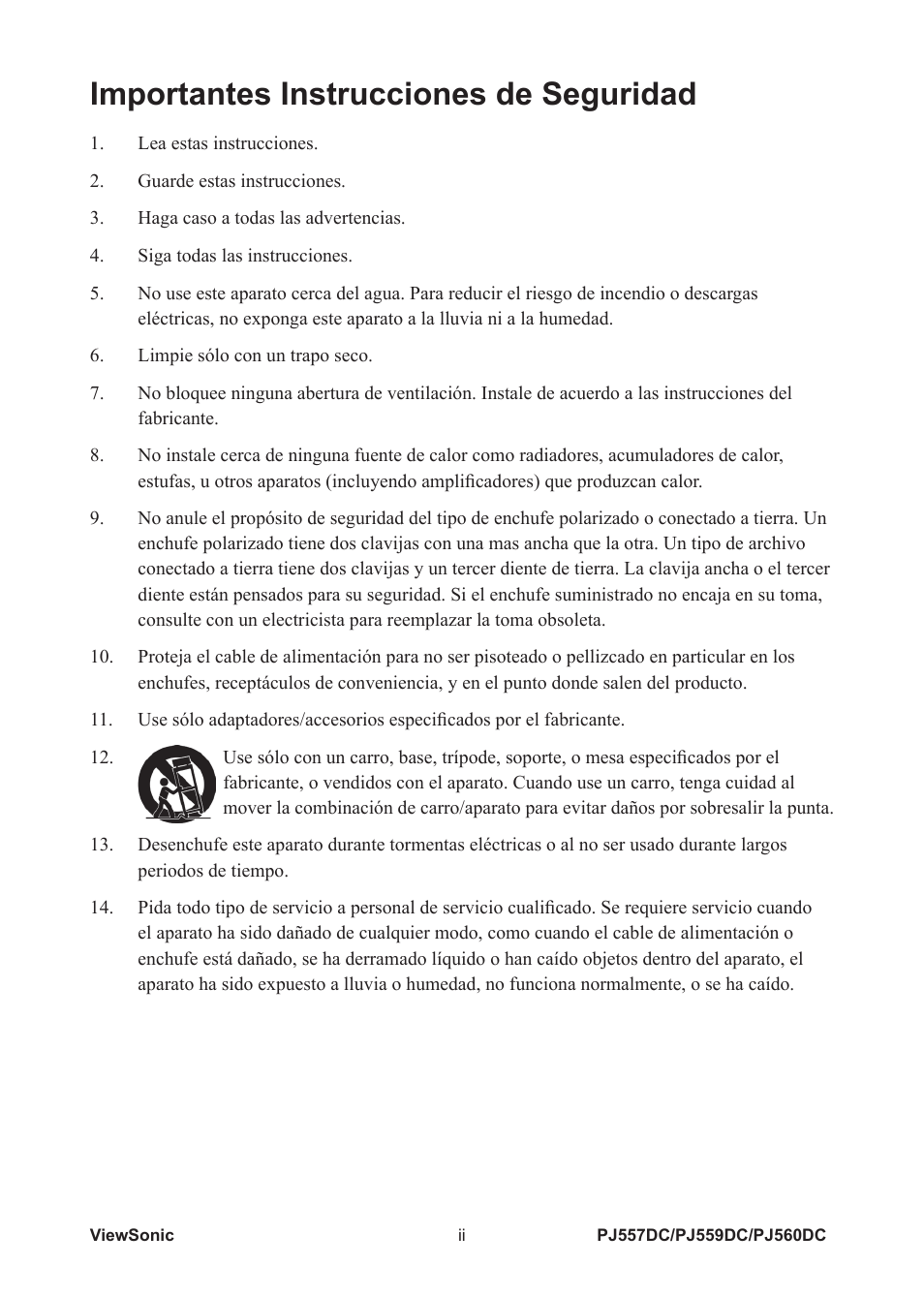 Importantes instrucciones de seguridad | VIEWSONIC PJ560DC User Manual | Page 3 / 36