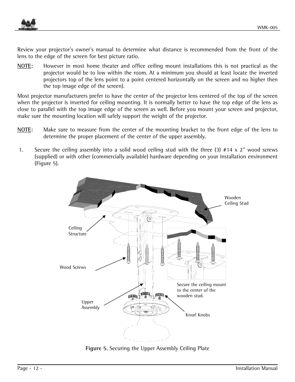 Securing the upper assembly ceiling plate | VIEWSONIC WMK-005 User Manual | Page 12 / 20