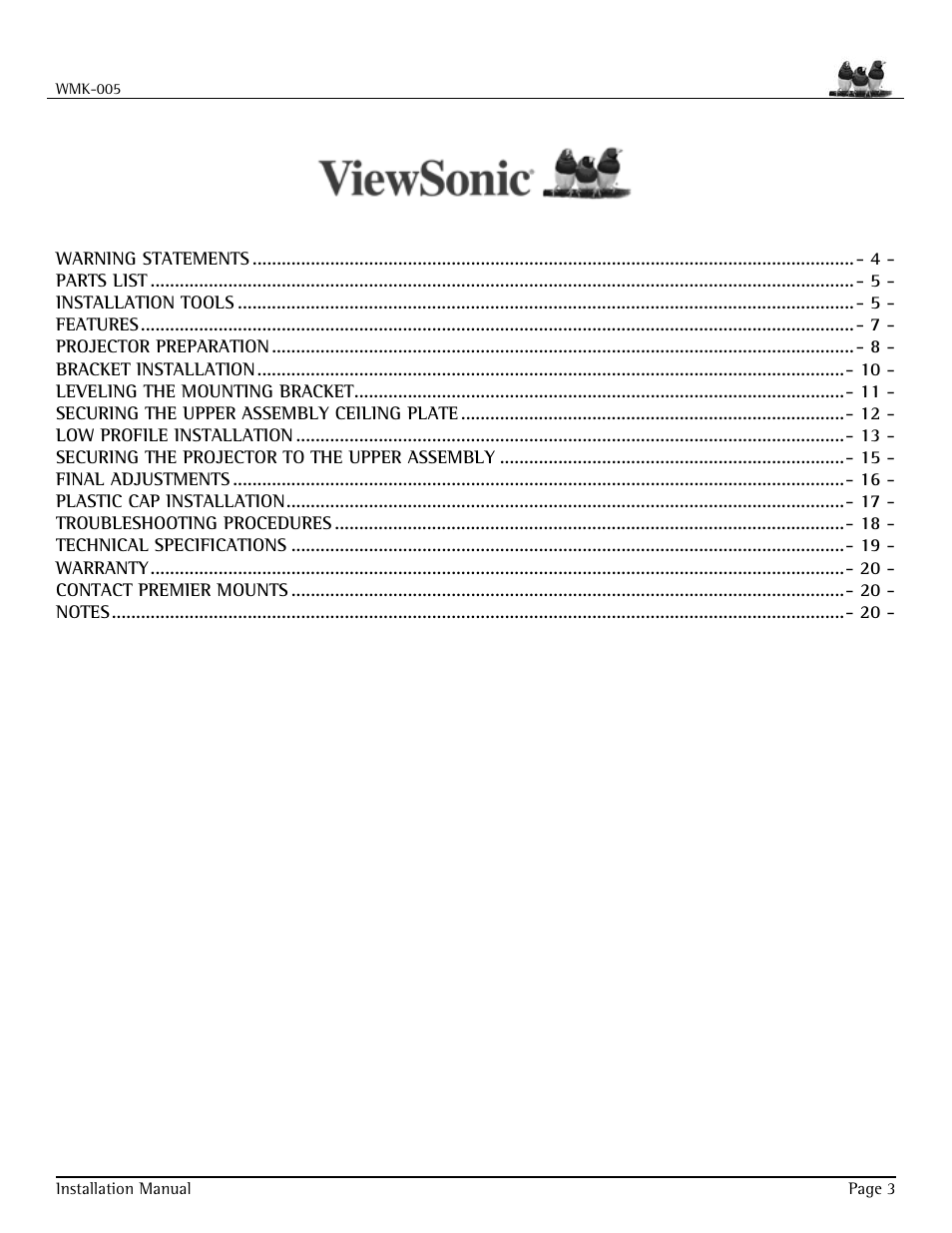 VIEWSONIC WMK-005 User Manual | Page 3 / 20