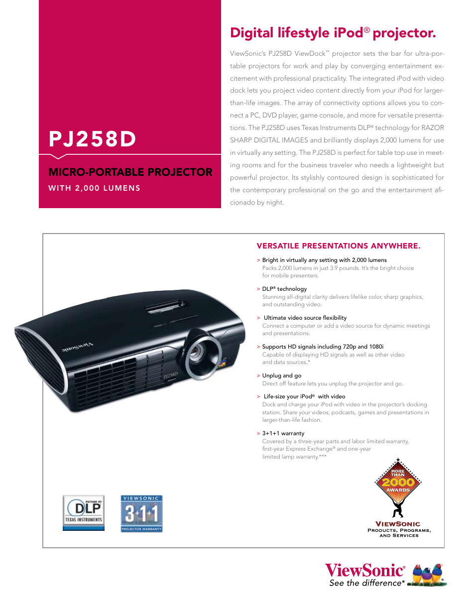 VIEWSONIC PJ258D User Manual | 2 pages