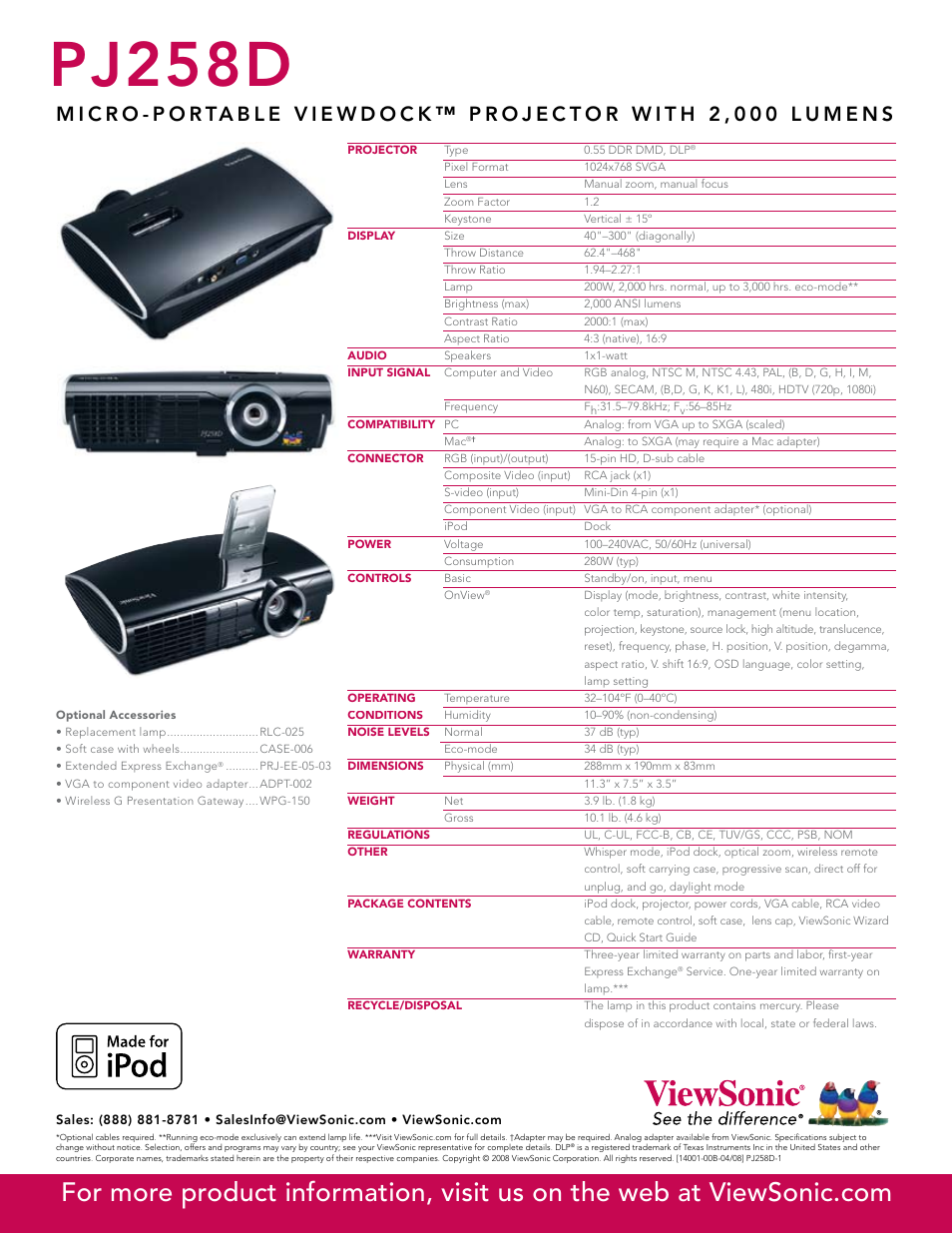 Pj258d | VIEWSONIC PJ258D User Manual | Page 2 / 2