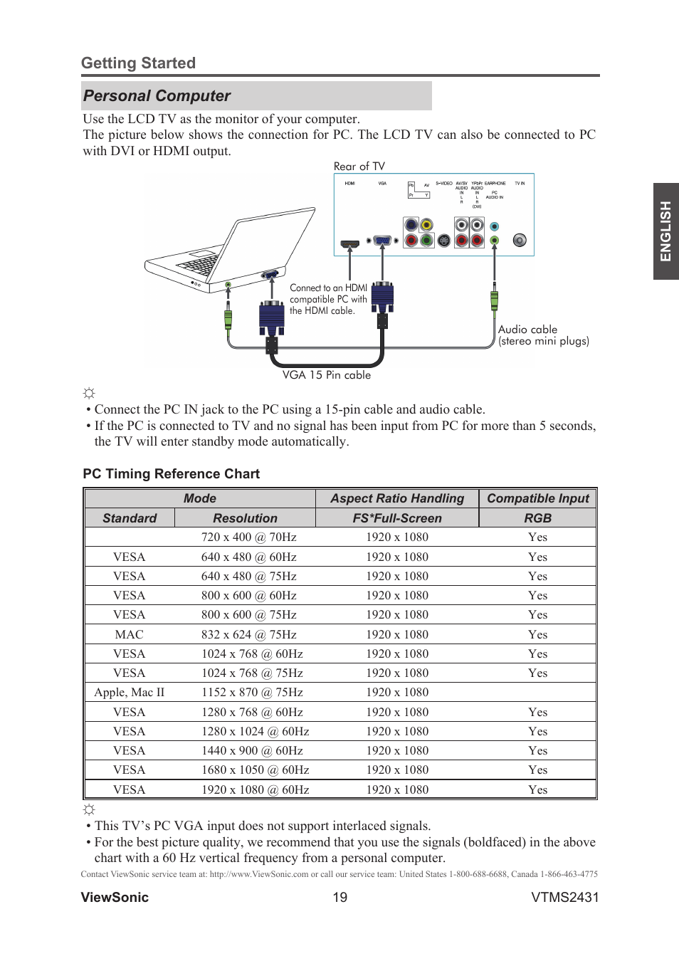 Getting started personal computer | VIEWSONIC VTMS2431 User Manual | Page 24 / 63