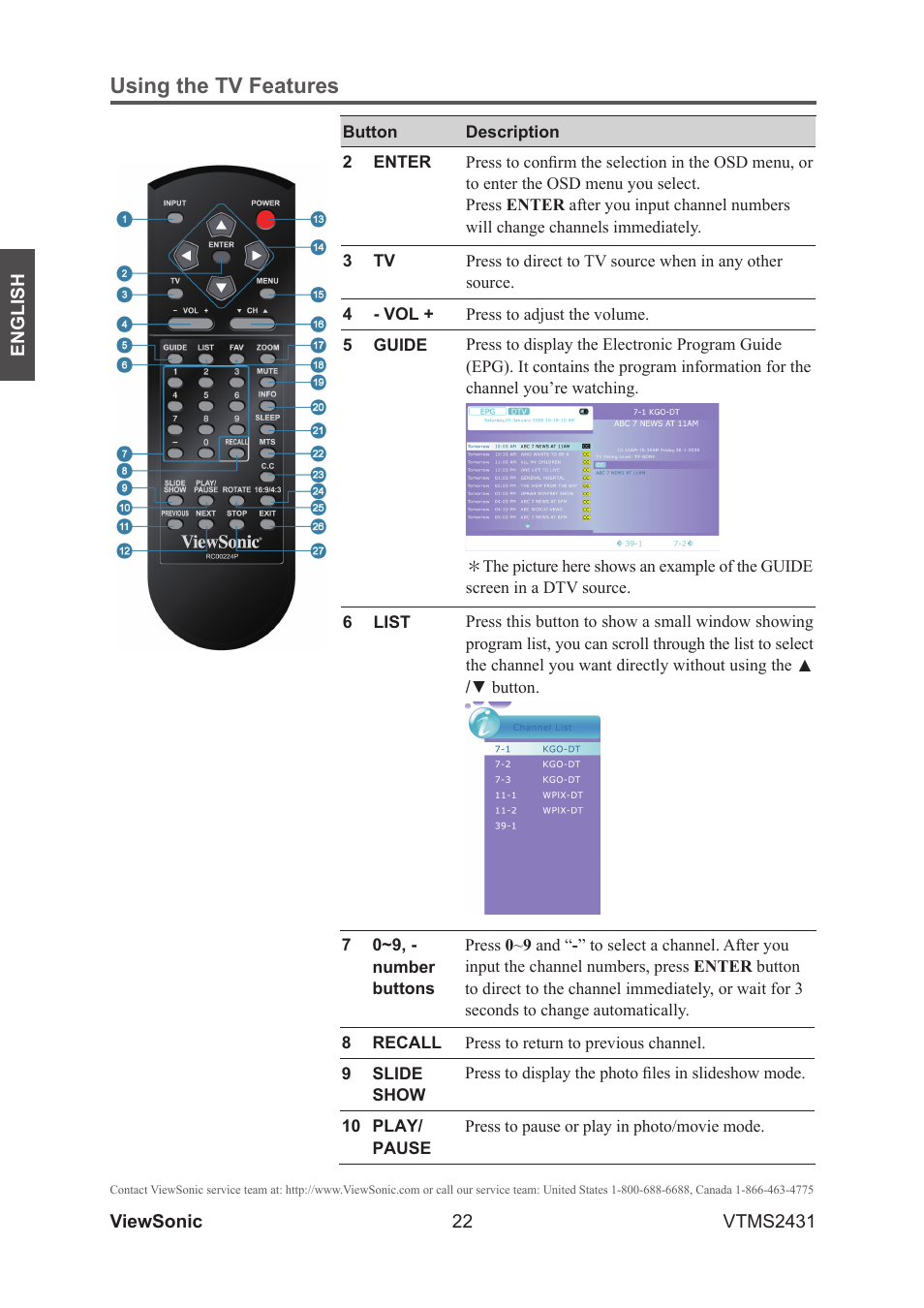 Using the tv features | VIEWSONIC VTMS2431 User Manual | Page 27 / 63