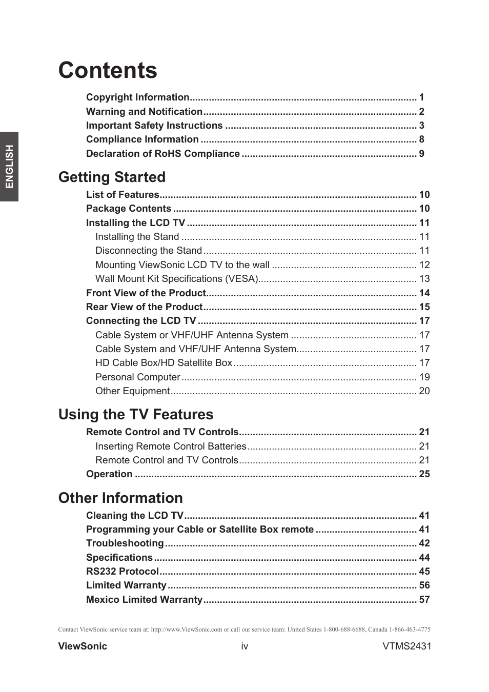 VIEWSONIC VTMS2431 User Manual | Page 5 / 63