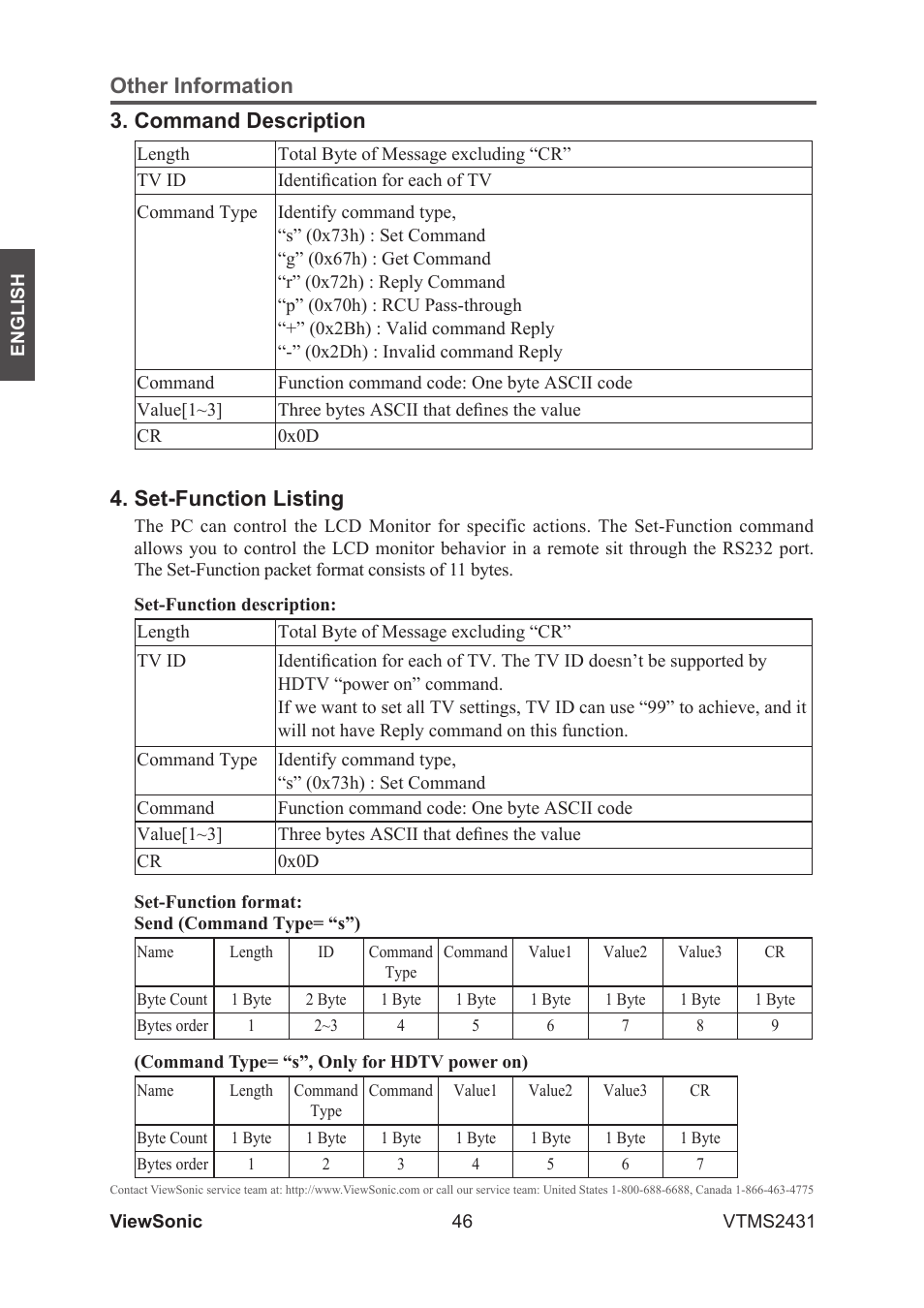 Other information 3. command description, Set-function listing | VIEWSONIC VTMS2431 User Manual | Page 51 / 63