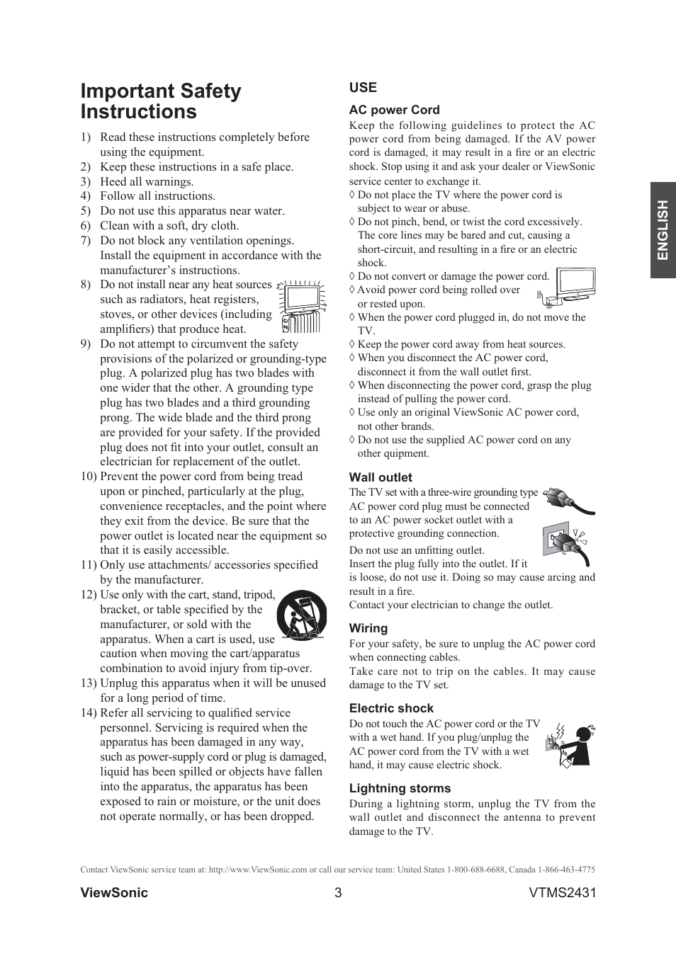 Important safety instructions | VIEWSONIC VTMS2431 User Manual | Page 8 / 63