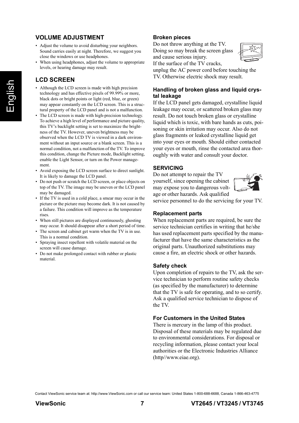 Volume adjustment, Lcd screen, Volume adjustment lcd screen | English | VIEWSONIC VS12675-1M User Manual | Page 13 / 55