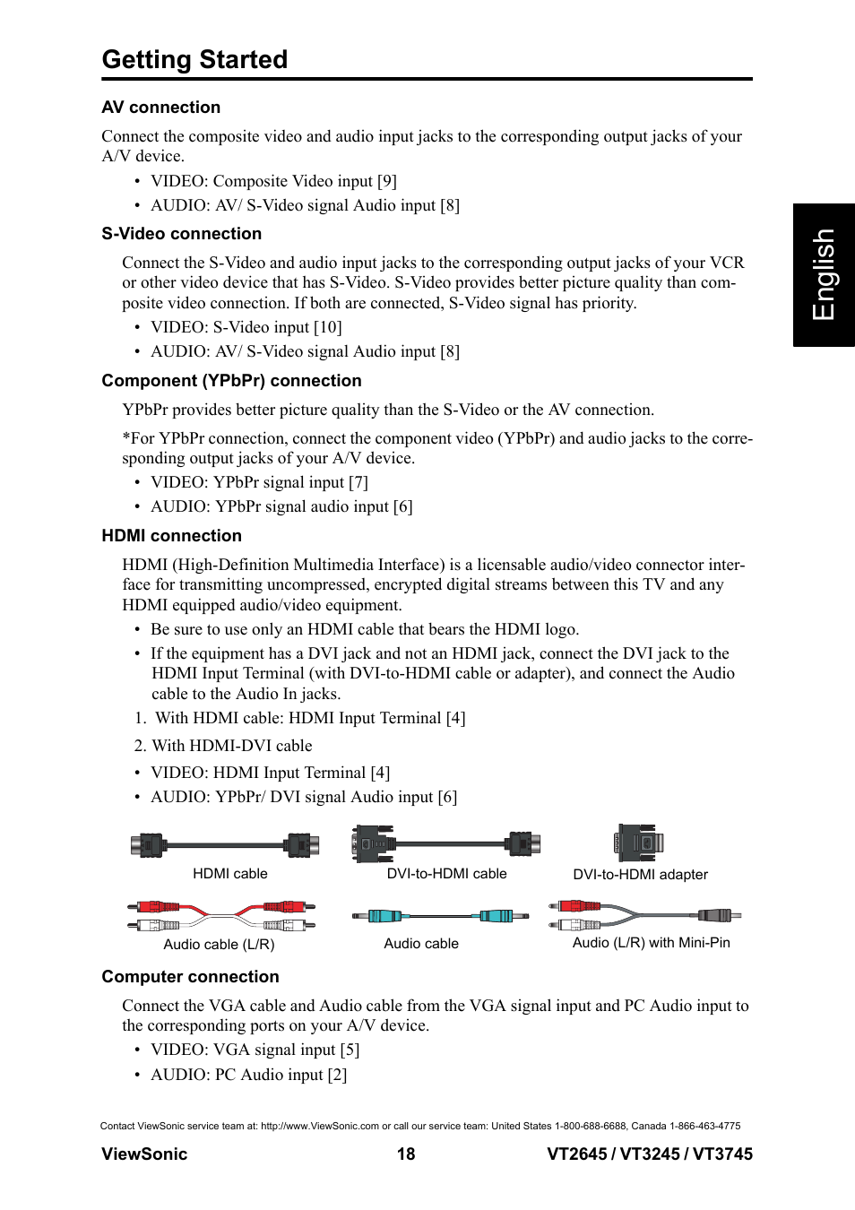 English, Getting started | VIEWSONIC VS12675-1M User Manual | Page 24 / 55