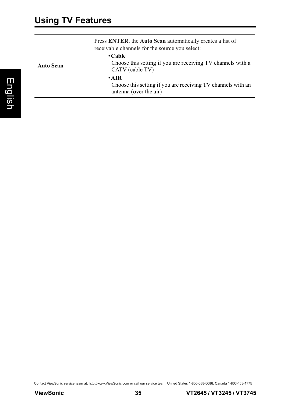 English, Using tv features | VIEWSONIC VS12675-1M User Manual | Page 41 / 55
