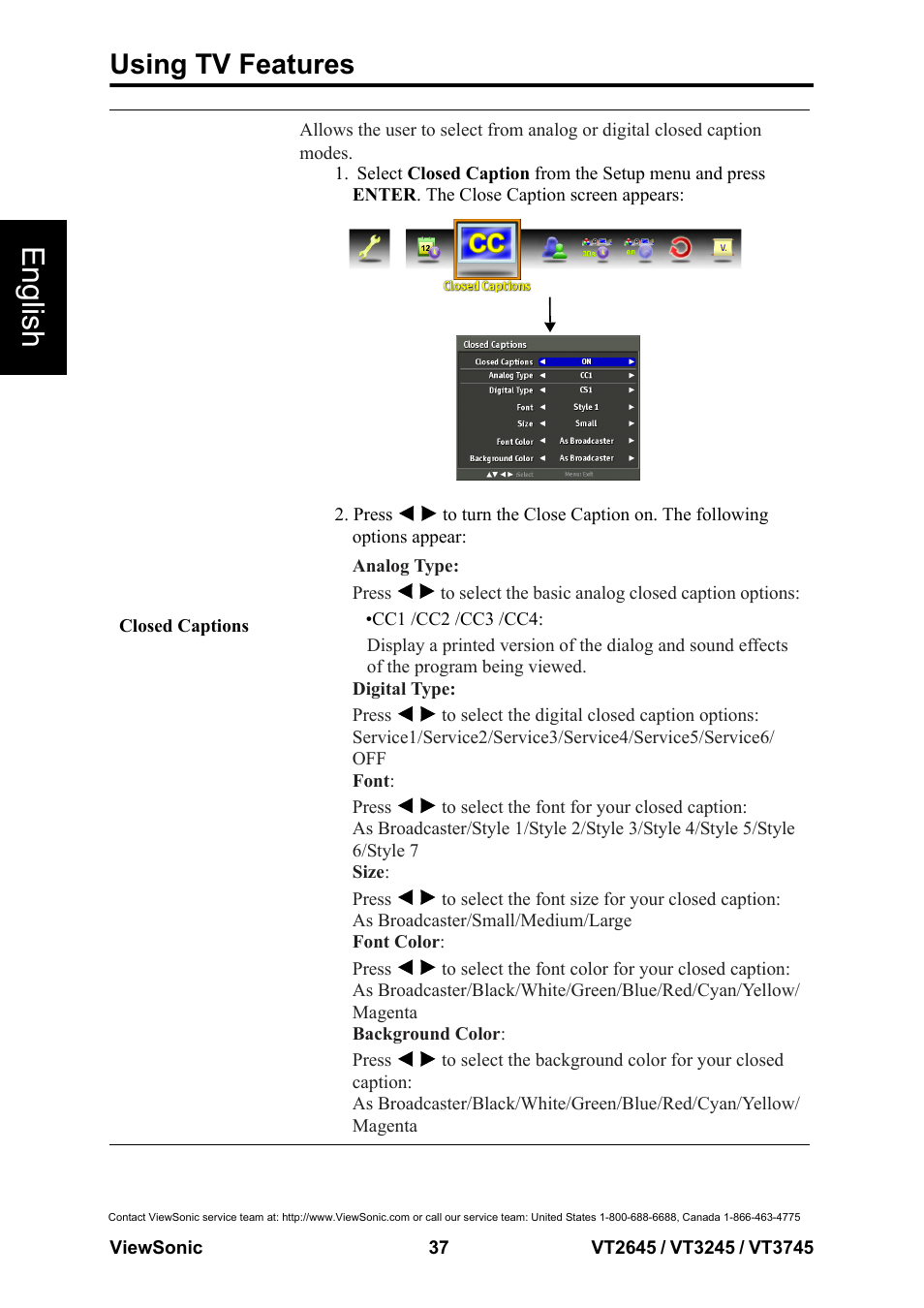 English, Using tv features | VIEWSONIC VS12675-1M User Manual | Page 43 / 55