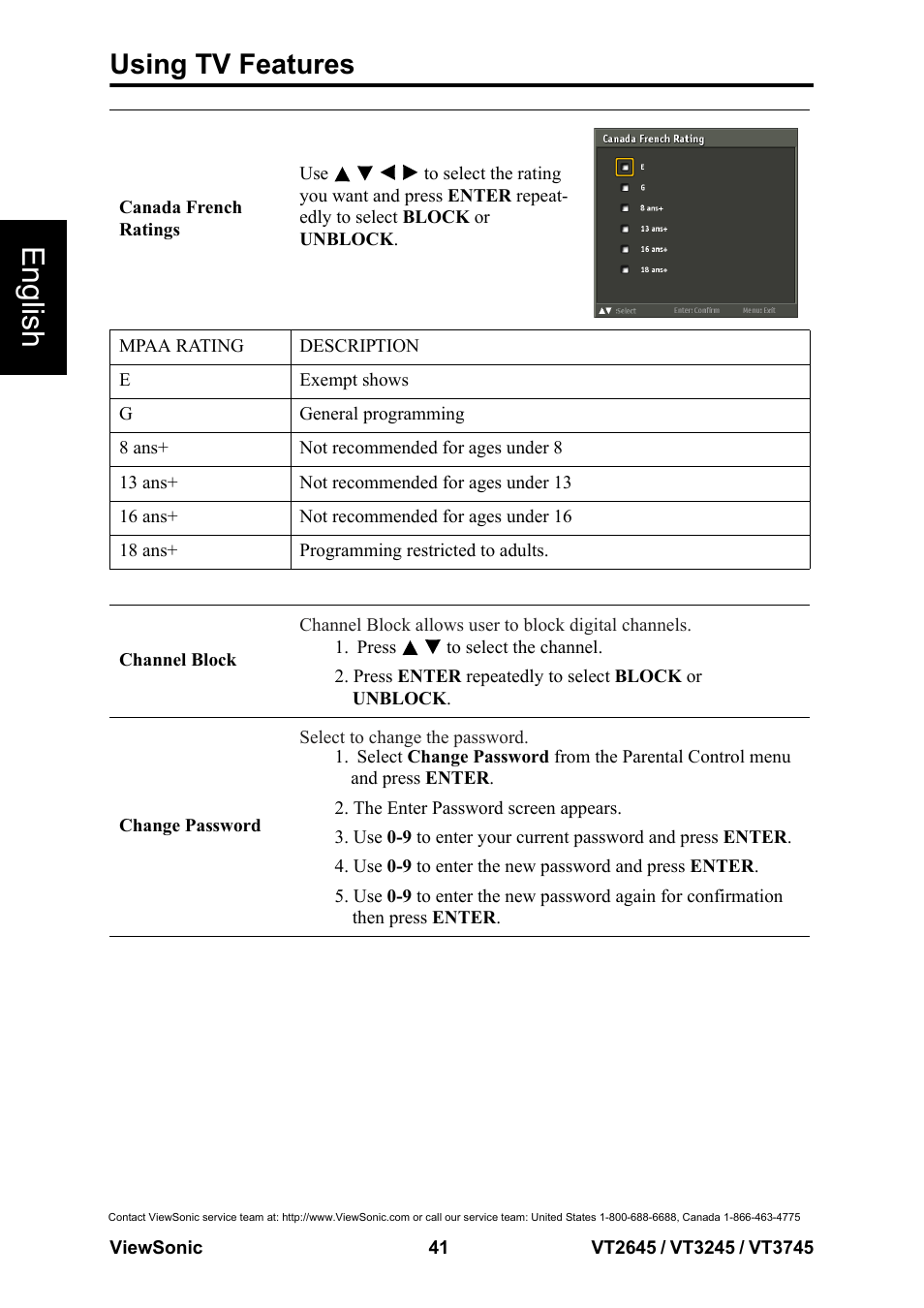 English, Using tv features | VIEWSONIC VS12675-1M User Manual | Page 47 / 55