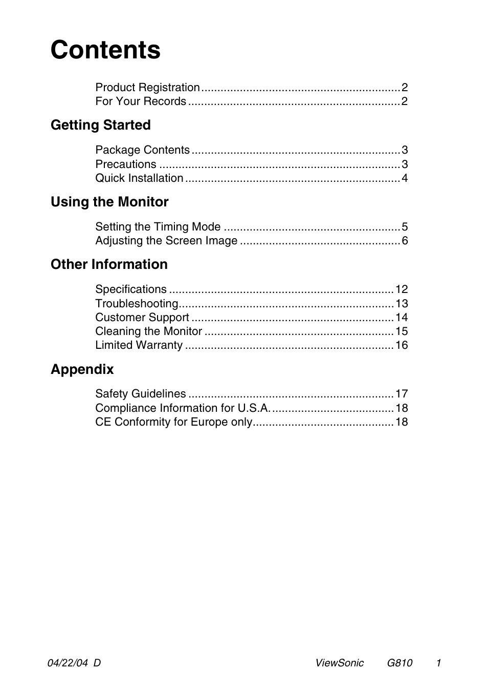 VIEWSONIC G810 User Manual | Page 2 / 20