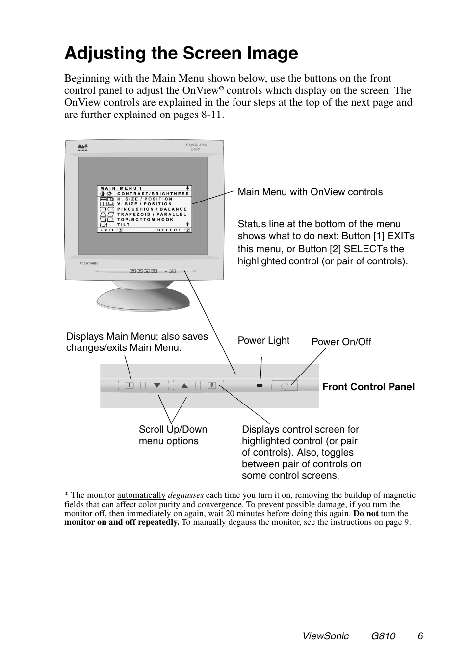 Adjusting the screen image | VIEWSONIC G810 User Manual | Page 7 / 20